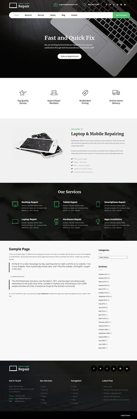 Free Electronics Repair WordPress Theme