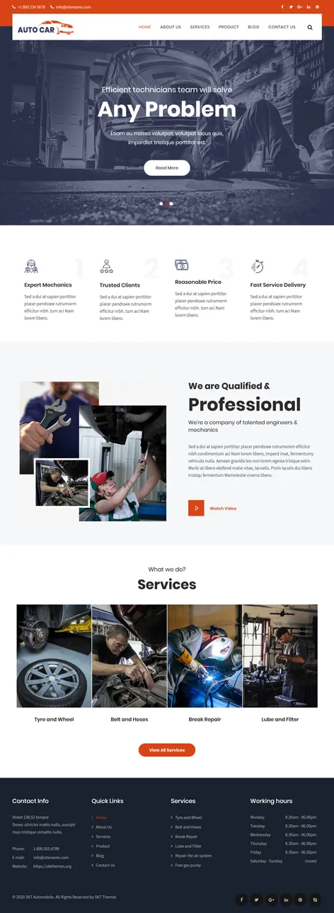 Free Car Repair WordPress Theme