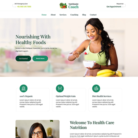 free Nutritionist Coach WordPress theme
