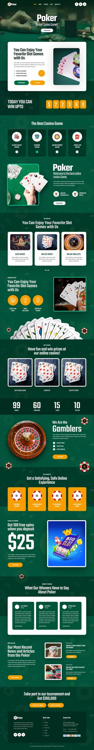 Online Poker Website WordPress Theme with real-time table lobby display